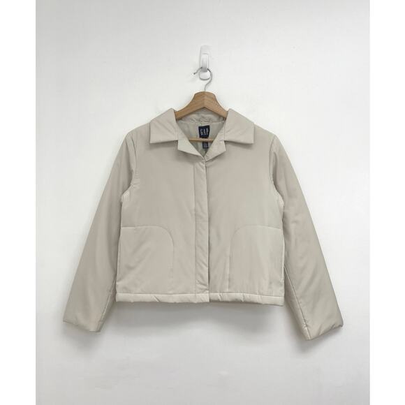 Vintage Gap Normcore 90s Minimalist Basic Neutral Puffer Boxy Crop Jacket XS - Picture 1 of 11